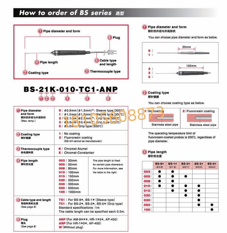 ANRITSU安立计器温度传感器BS-31E-010-TC1-ANP/液体・半固体用内部温度传感器