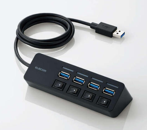 全新原装 ELECOM 宜丽客 U3H-S418BBK USB3.0 四口独立开关磁吸集线器杨：181-0560-8753