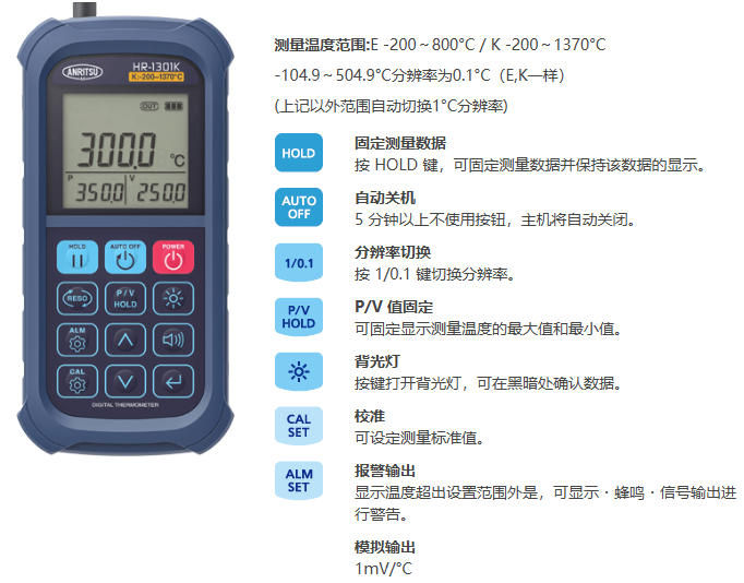 日本原装ANRITSU安立计器手持温度计HR-1301E / 1301K杨：181-0560-8753