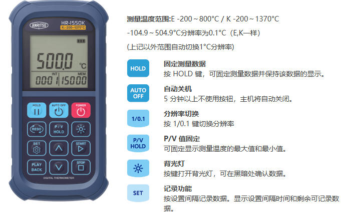 日本原装ANRITSU安立计器手持温度计HR-1500E / 1500K杨：181-0560-8753